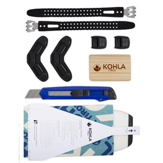 KOHLA Multi Clip System für normale Skienden, Twin Tips und Snowboards (Gummistrap, Butterfly, K-Clip, 2er Set. Schneidemesser, Schablone)